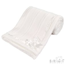 FBP202-W: White Chevron Cable Knit Wrap w/Bow